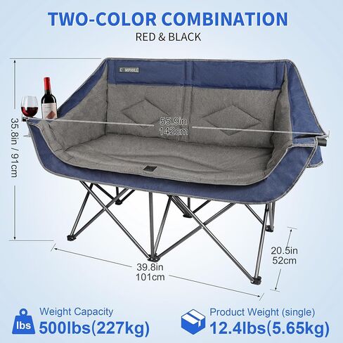 Oversized Double Camping Chair-Heavy Duty 2 Person Folding Loveseat Camp Couch for Adults,Portable Outdoor Lawn Chairs with Padded Seat for Fishing,Sports and Patio,Supports 500 LBS,Purple in Saudi Arabia