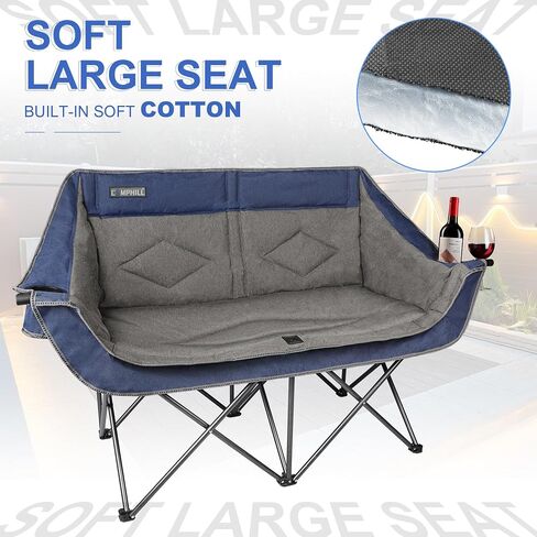 Oversized Double Camping Chair-Heavy Duty 2 Person Folding Loveseat Camp Couch for Adults,Portable Outdoor Lawn Chairs with Padded Seat for Fishing,Sports and Patio,Supports 500 LBS,Purple in Saudi Arabia