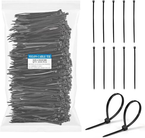 Black Zip Ties 4 inch, Small Zip Ties Self-Locking with 18 lb Tensile Strength Plastic Wire ties Wraps 4" Electrical Cable ties UV Resistant Bulk Zipties Cord Ties 2000 Pack (Black) in Saudi Arabia