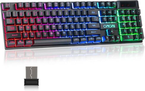 CHONCHOW Wireless Gaming Keyboard, 104 Key Rechargeable Rainbow LED Light Up Wireless Keyboard, for PC PS4 PS5 Xbox One Laptop, Teclado inalámbrico, (G221e) in Saudi Arabia