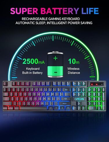CHONCHOW Wireless Gaming Keyboard, 104 Key Rechargeable Rainbow LED Light Up Wireless Keyboard, for PC PS4 PS5 Xbox One Laptop, Teclado inalámbrico, (G221e) in Saudi Arabia