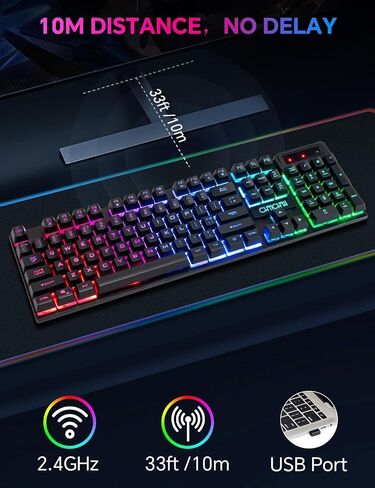 CHONCHOW Wireless Gaming Keyboard, 104 Key Rechargeable Rainbow LED Light Up Wireless Keyboard, for PC PS4 PS5 Xbox One Laptop, Teclado inalámbrico, (G221e) in Saudi Arabia