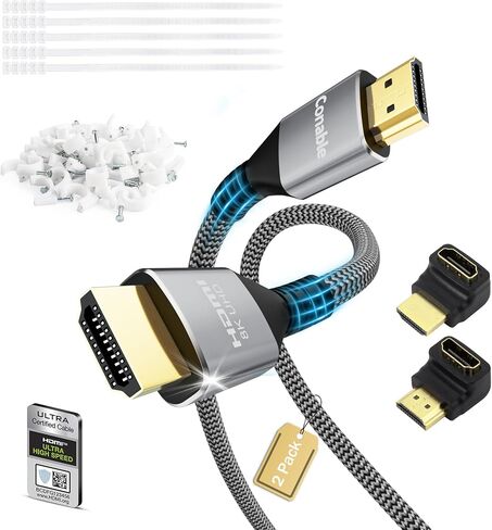8K HDMI® Cable 2 FT, Real Certified 48Gbps Ultra High Speed HDMI® Cable, Ultra HD Braided Cord, Supports 8K@60Hz 4K@120Hz, eARC, HDR, HDCP 2.3, for Laptop, Monitor, Switch, PS5/PS4, Xbox, UHD TV in Kuwait