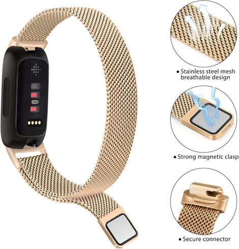 Amzpas band for Fitbit Inspire 3 Bands Women Men, Stainless Steel Mesh Loop Adjustable Magnetic Wristband Replacement Straps Compatible with Fitbit Inspire 3 Fitness Tracker in Saudi Arabia