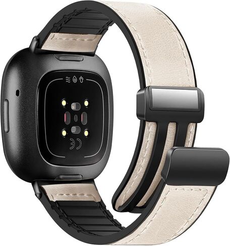 Magnetic Leather Bands Compatible with Fitbit Versa 4/Versa 3/Sense 2/Sense, Magnetic Clasp Wristband Accessory, Adjustable Soft Replacement SmartWatch Strap for Men and Women in Saudi Arabia