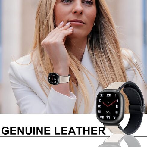 Magnetic Leather Bands Compatible with Fitbit Versa 4/Versa 3/Sense 2/Sense, Magnetic Clasp Wristband Accessory, Adjustable Soft Replacement SmartWatch Strap for Men and Women in Saudi Arabia