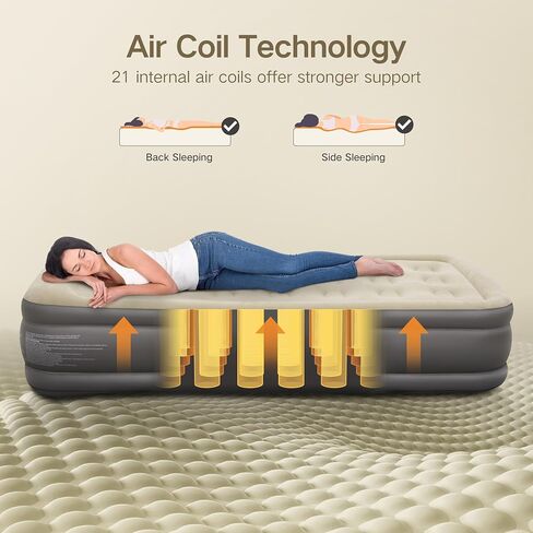 ALPHA CAMP 19" Twin Air Mattress with Built in Pump and Pillow, Blow up Mattress in 2 Mins Self-Inflation/Deflation with Soft Plush Top, Foldable Inflatable Mattress, Air Bed for Camping, Home Guest in Saudi Arabia