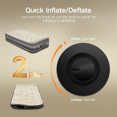ALPHA CAMP 19" Twin Air Mattress with Built in Pump and Pillow, Blow up Mattress in 2 Mins Self-Inflation/Deflation with Soft Plush Top, Foldable Inflatable Mattress, Air Bed for Camping, Home Guest in Saudi Arabia