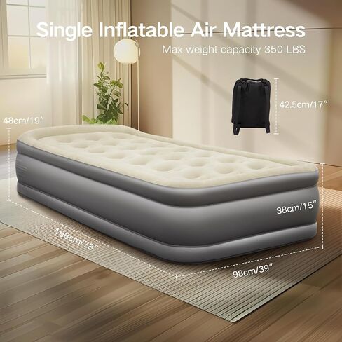 ALPHA CAMP 19" Twin Air Mattress with Built in Pump and Pillow, Blow up Mattress in 2 Mins Self-Inflation/Deflation with Soft Plush Top, Foldable Inflatable Mattress, Air Bed for Camping, Home Guest in Saudi Arabia