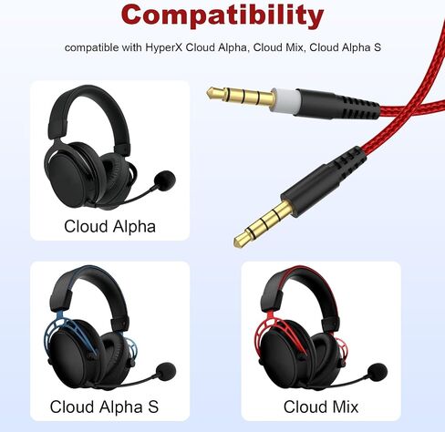 Cloud Alpha Cable Replacement Audio Cord Wire with Inline Mute and Volume Control Compatible with Kingston HyperX Cloud Alpha/Alpha S, Cloud Mix, Logitech G933, G633 Gaming Headsets (Red) in Kuwait