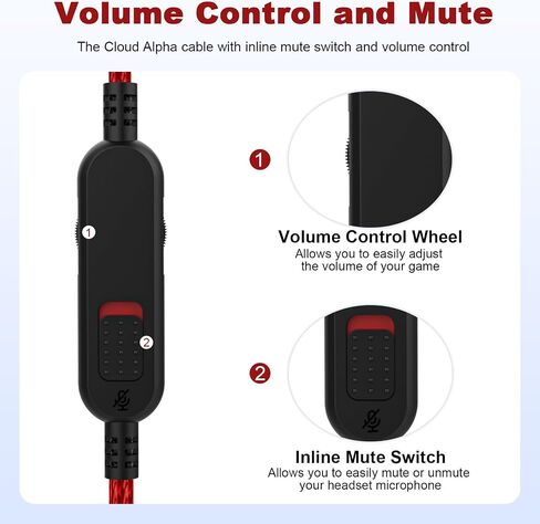 Cloud Alpha Cable Replacement Audio Cord Wire with Inline Mute and Volume Control Compatible with Kingston HyperX Cloud Alpha/Alpha S, Cloud Mix, Logitech G933, G633 Gaming Headsets (Red) in Kuwait