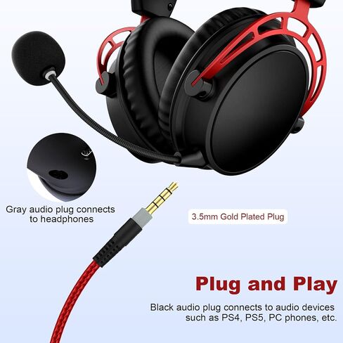 Cloud Alpha Cable Replacement Audio Cord Wire with Inline Mute and Volume Control Compatible with Kingston HyperX Cloud Alpha/Alpha S, Cloud Mix, Logitech G933, G633 Gaming Headsets (Red) in Kuwait