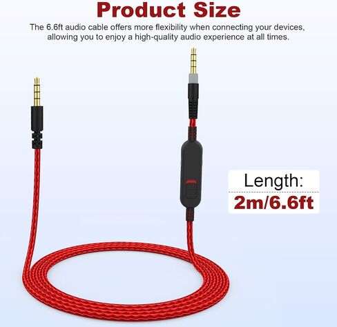 Cloud Alpha Cable Replacement Audio Cord Wire with Inline Mute and Volume Control Compatible with Kingston HyperX Cloud Alpha/Alpha S, Cloud Mix, Logitech G933, G633 Gaming Headsets (Red) in Kuwait