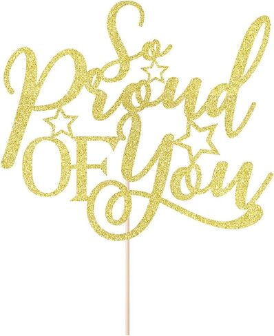 Kaoenla Glitter 'So Proud of You' Cake Topper, Graduation Party Decoration, Academic Celebration Supplies (red) in Saudi Arabia