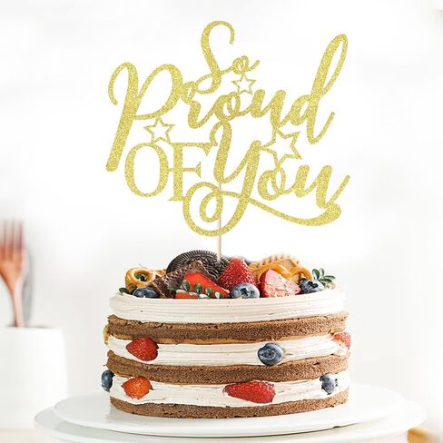 Kaoenla Glitter 'So Proud of You' Cake Topper, Graduation Party Decoration, Academic Celebration Supplies (red) in Saudi Arabia
