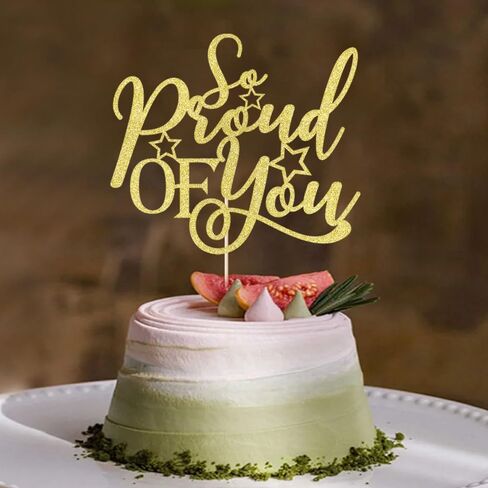 Kaoenla Glitter 'So Proud of You' Cake Topper, Graduation Party Decoration, Academic Celebration Supplies (red) in Saudi Arabia