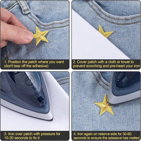 PAGOW 80 Pcs Star Iron on Patch, 1 Inch Sew on Star Embroidered Patches, Iron on Patches Embellishments for Clothes, Hats, Jackets, Star Decor, Appliques Decoration (Gold, Red, White, Blue, 1") in Kuwait
