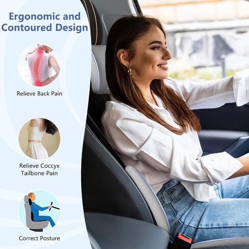 GEEYONTEK Car Seat Cushion with Neck Pillow & Lumbar Support Back Pain Relief Pillow Memory Foam, Ergonomic Car Pillow for Driving Seat Office Chair-3 Pcs, Black in Saudi Arabia