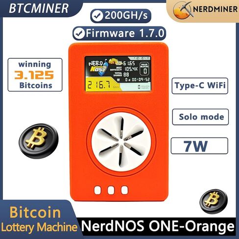 Nerdminer 200GH/s Crypto Bitcoin Miner Machine, Solo Miner 7W Mini Bit Coin Asic Miner Win 3.125 BTC 2.4G WiFi Connection with USB-C Cable Orange in Saudi Arabia