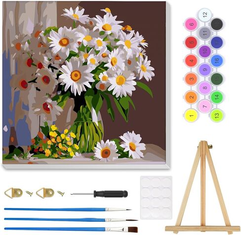 HEIBAGO DIY Paint by Numbers Kit for Adults 12"x16" Framed Canvas&Wooden Easel, Acrylic Paint by Numbers Kits for Adults Beginner, Seaside Daisy Drawing Arts and Crafts for Home Wall Decor in Saudi Arabia