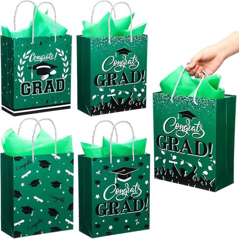 Outus 4 Pack Large Graduation Gift Bag with Tissue Paper, Congrats Gift Bag with Handle for Gifts 2025 Graduation Party Favors for College, High School, Nursing School(Black) in Saudi Arabia