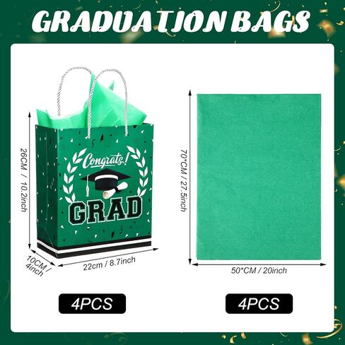 Outus 4 Pack Large Graduation Gift Bag with Tissue Paper, Congrats Gift Bag with Handle for Gifts 2025 Graduation Party Favors for College, High School, Nursing School(Black) in Saudi Arabia