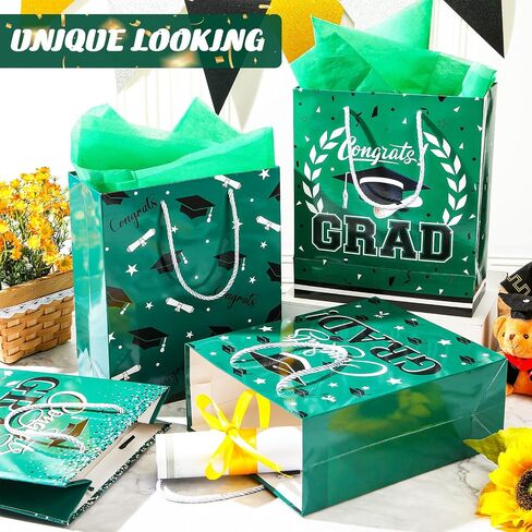 Outus 4 Pack Large Graduation Gift Bag with Tissue Paper, Congrats Gift Bag with Handle for Gifts 2025 Graduation Party Favors for College, High School, Nursing School(Black) in Saudi Arabia