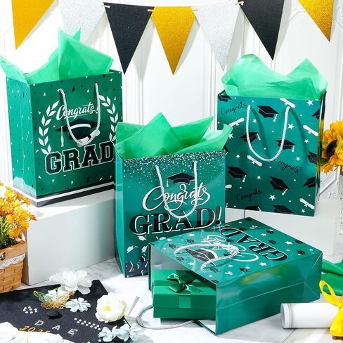 Outus 4 Pack Large Graduation Gift Bag with Tissue Paper, Congrats Gift Bag with Handle for Gifts 2025 Graduation Party Favors for College, High School, Nursing School(Black) in Saudi Arabia