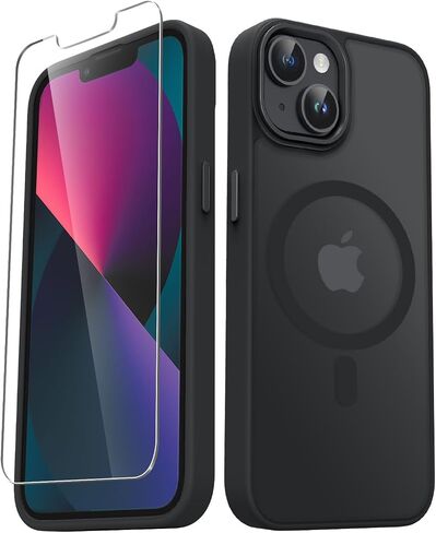 for iPhone 14 Plus Case, Matte Magnetic Phone Case with 1 Screen Protector, Support for Magsafe, Translucent Frosted Slim Shockproof Protective Cover for iPhone 14 Plus 6.7 inch, Black in Saudi Arabia