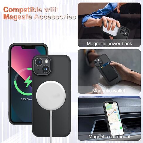for iPhone 14 Plus Case, Matte Magnetic Phone Case with 1 Screen Protector, Support for Magsafe, Translucent Frosted Slim Shockproof Protective Cover for iPhone 14 Plus 6.7 inch, Black in Saudi Arabia