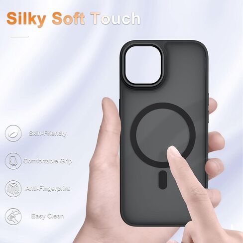 for iPhone 14 Plus Case, Matte Magnetic Phone Case with 1 Screen Protector, Support for Magsafe, Translucent Frosted Slim Shockproof Protective Cover for iPhone 14 Plus 6.7 inch, Black in Saudi Arabia