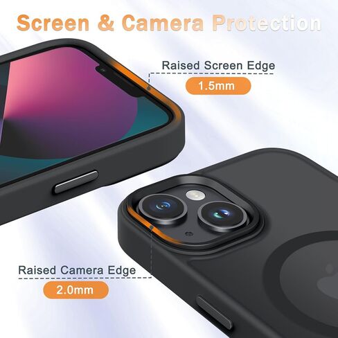for iPhone 14 Plus Case, Matte Magnetic Phone Case with 1 Screen Protector, Support for Magsafe, Translucent Frosted Slim Shockproof Protective Cover for iPhone 14 Plus 6.7 inch, Black in Saudi Arabia