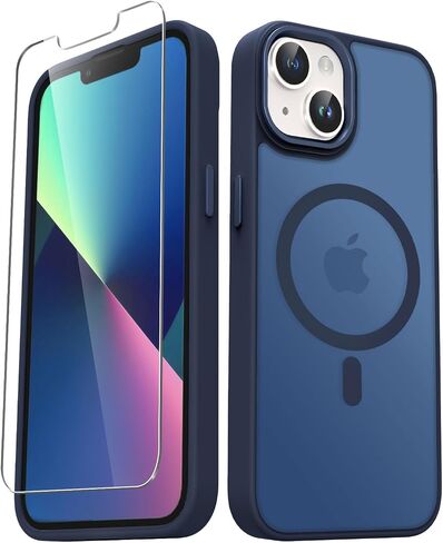 for iPhone 14 Plus Case, Matte Magnetic Phone Case with 1 Screen Protector, Support for Magsafe, Translucent Frosted Slim Shockproof Protective Cover for iPhone 14 Plus 6.7 inch, Black in Saudi Arabia