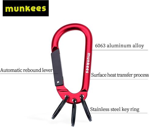 سلسلة مفاتيح Carabiner مع 2-3 حلقات ، مشبك حقيبة الظهر ، سبيكة الألومنيوم ، الوزن الخفيف والمحمول in Kuwait