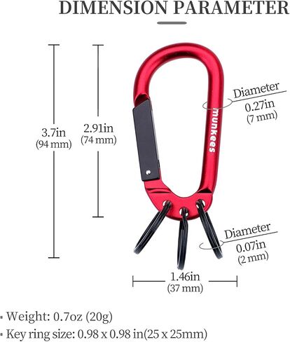 سلسلة مفاتيح Carabiner مع 2-3 حلقات ، مشبك حقيبة الظهر ، سبيكة الألومنيوم ، الوزن الخفيف والمحمول in Kuwait