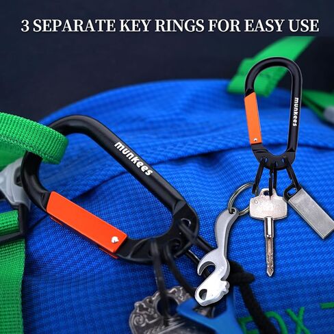 سلسلة مفاتيح Carabiner مع 2-3 حلقات ، مشبك حقيبة الظهر ، سبيكة الألومنيوم ، الوزن الخفيف والمحمول in Kuwait