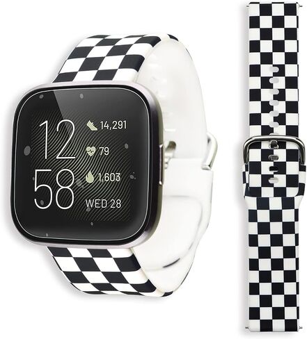 Ecute Large Soft Silicone Waterproof Replacement Women Men Strap Band Compatible with Fitbit Versa/Versa 2/Versa Lite/Versa SE - White Black Checkered in Saudi Arabia