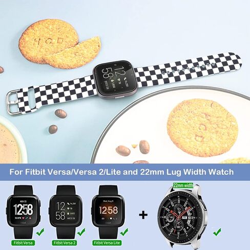 Ecute Large Soft Silicone Waterproof Replacement Women Men Strap Band Compatible with Fitbit Versa/Versa 2/Versa Lite/Versa SE - White Black Checkered in Saudi Arabia