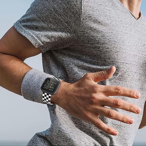 Ecute Large Soft Silicone Waterproof Replacement Women Men Strap Band Compatible with Fitbit Versa/Versa 2/Versa Lite/Versa SE - White Black Checkered in Saudi Arabia