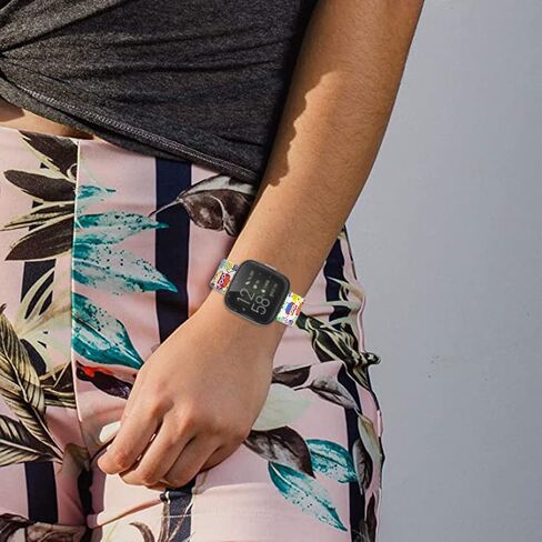 Ecute Large Soft Silicone Waterproof Replacement Women Men Strap Band Compatible with Fitbit Versa/Versa 2/Versa Lite/Versa SE - White Black Checkered in Kuwait