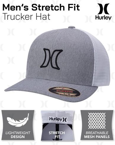 Hurley Men's Trucker Hat - Lightweight Breathable Stretch Mesh Back Curved Bill Baseball Cap with 3D Front Icon Logo in Saudi Arabia