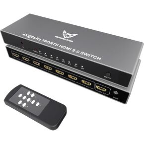 HDMI Switch 7 in 1 Out 4K@60Hz,7 Ports HDMI Splitter with Remote,HDMI Selector Switcher Box Hub HDR HDCP 3D, Aluminum Premium Quality Compatible with PS5/4 Xbox Apple TV