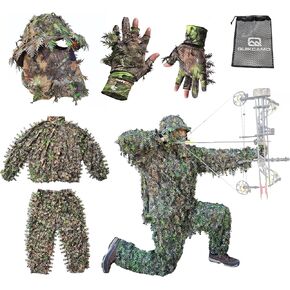 NWTF Mossy Oak Obsession Camo Leafy Suit | Face Mask Bucket Hat | Gloves for Turkey Hunting (Large/XL)