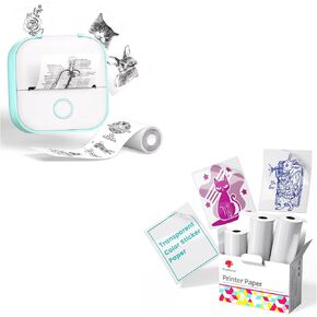 Phomemo Sticker Printer- T02 Print Pods Mini Sticker Printer Maker with Transparent Single-Color Sticker Pink, Blue, Green