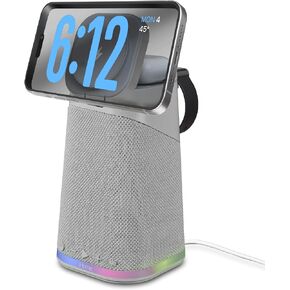 iHome Wireless Charger with Apple Watch Charger, Airpods Charging, Bluetooth Speaker, and Color Changing Night Light - Grey (iPBT70G)