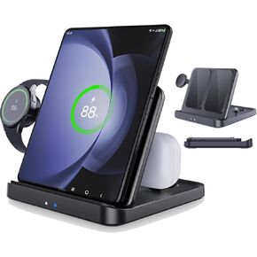 for Samsung Galaxy Z Fold 6 5 4 Wireless Charger Station, Foldable 3 in 1 Wireless Charging Stand for Z Flip6 S25 Ultra S24 Note 20/Galaxy Watch/Galaxy Buds, 15W Fast Charging Dock for Travel