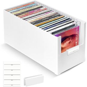 CD Storage Box, Stackable Plastic CD Organizer, Hold Up to 25 CDs, CD Storage Case for desk and Shelf