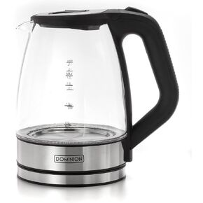Dominion Cordless Electric One Step Tea Kettle - 1.7 L (7 Cup) Glass & Tea Heater with LED Indicator Light - Auto Shut-Off - 100% Stainless Steel Inner Lid & Bottom - 360 Degree Swivel Base