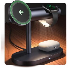 iVANKY Qi2 Certified 4 in 1 Wireless Charging Stand with Night Light for MagSafe Magnetic Charger Station, 3 in 1 Fast Charge Multiple Devices for iPhone, Apple iWatch, Airpods（PD Charger Included