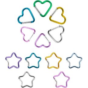 12 PCS Star Heart Carabiner Clip,Cute Keychains for Backpacks, Carabiner Clip for Keys, Cute Large Small Carabiner Clip, Cool Carabiner Keychain,Hiking Buckle Keychain Clasp for Keys,Bottles,Backpacks